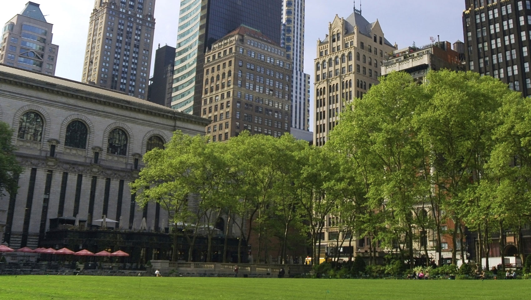 Tree tops and city buildings near bryant park and 70 Park Hotel