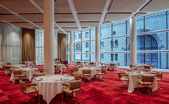 Ballroom Space with floor to ceiling windows and red carpet